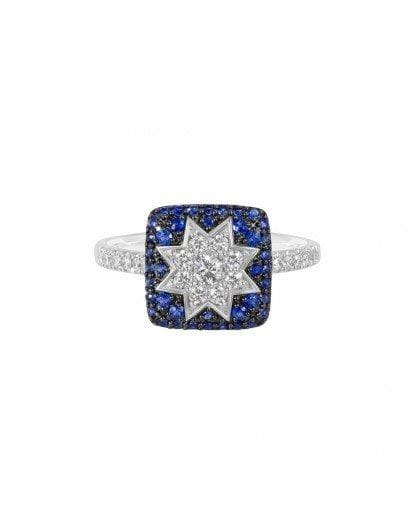 Square Star Sapphire White Diamond Ring - Natkina