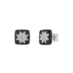 Square Stud Star Earrings Black Diamonds - Natkina