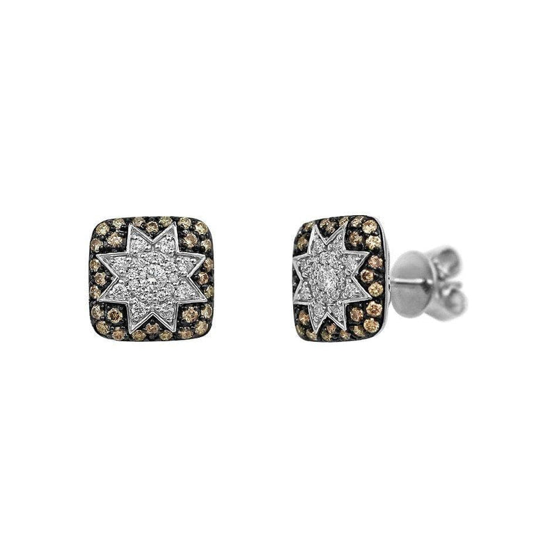 Square Stud Star Earrings Champagne Diamonds - Natkina