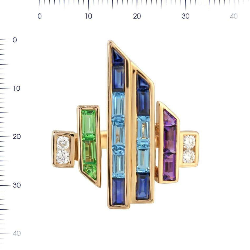 Topaz Blue Sapphire Amethyst Diamond Yellow Gold Earrings - Natkina